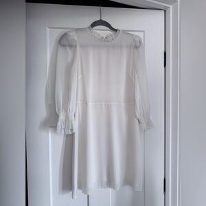 Wilfred Aritzia Swept Dress White Chiffon Mini Puff Sleeve Size 6 Romantic Dress